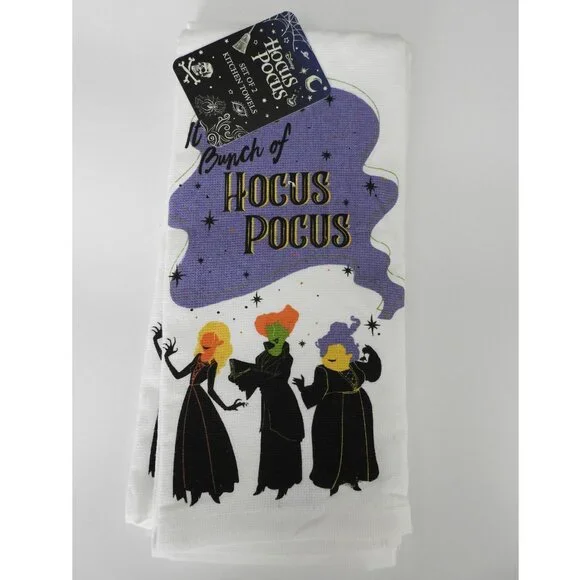 NWT Disney Halloween Hocus Pocus Cotton Kitchen Towels Pack 2 Witches