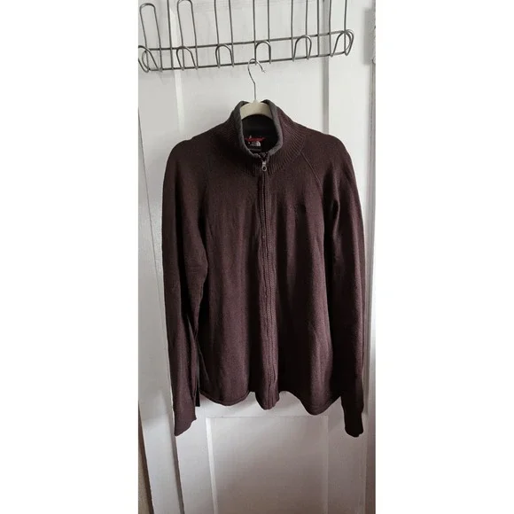 The north face men sweater brown mock neck cotton wool‎ blend full zip Large