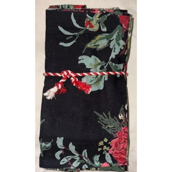 APRIL CORNELL MERRY BLACK RED ANTIQUE FLORAL VIBRANT 8 SQUARE NAPKINS 15X15 NEW‎