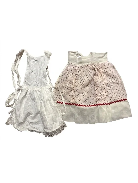 2 Vintage Child-Size Aprons - White Eyelet Pinafore & Red Polka Dot 1/2 Apron