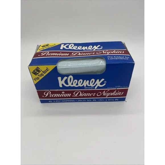 New Vintage Kleenex Dinner Napkins Flip Top Box 1989 Sealed USA‎