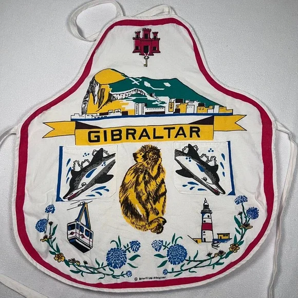 Gibraltar Souvenir Apron Novelty Graphic‎ Print Kitchen Cooking White