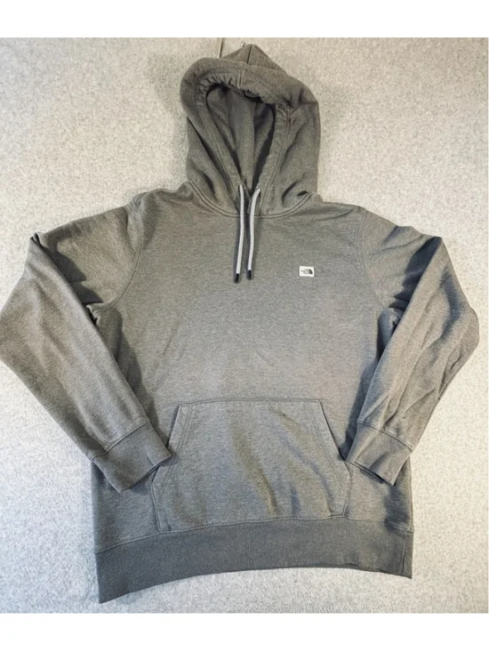 The North Face Hoodie Mens Large Gray Pullover Kangaroo Pocket Logo Patch
