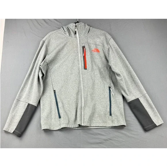 The North Face Hooded Fleece Jacket Mens Large Gray Good Full Zip Hiking Coat