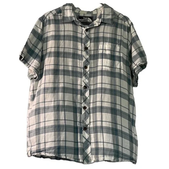 Men's The North Face Plaid Casual Hiking Button Down Shirt Size Large EUC #7135