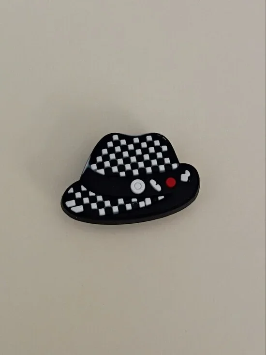 10 for $10 Jibbitz Croc Charm - Black & White Checkered Fedora Style Hat