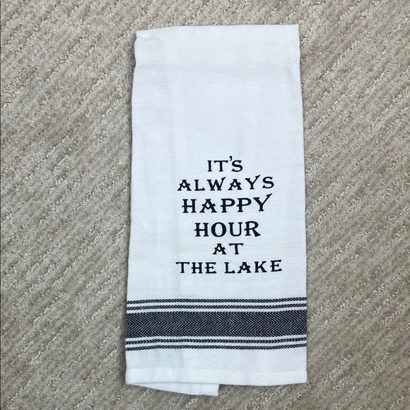 Happy Hour at the Lake Kitchen Towel NWT Farmhouse Lake House Tea Towel 16x26
