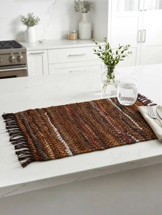 LT Tucson Leather Placemats, 13 X 19 Inches, Set Of 4 Recycled Leather & Cotton