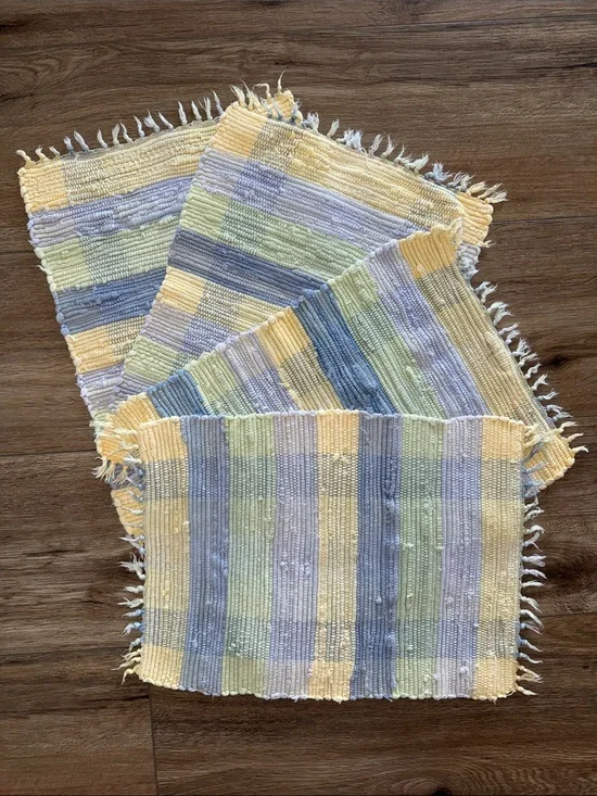 Handwoven Pastel Stripe Placemat Set - Yellow, Blue, Green
