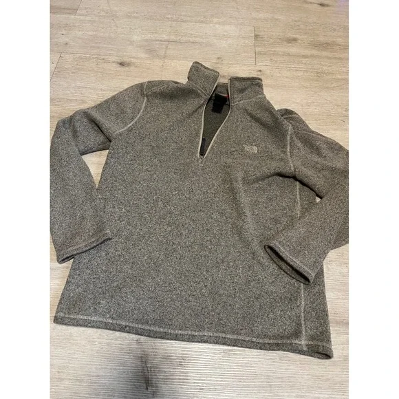North Face Mens Gordon‎ Lyons Quarter Zip Fleece Pullover Heather Grey Brown M