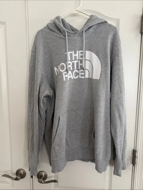 The North Face Light Gray Pullover Hoodie with White Logo