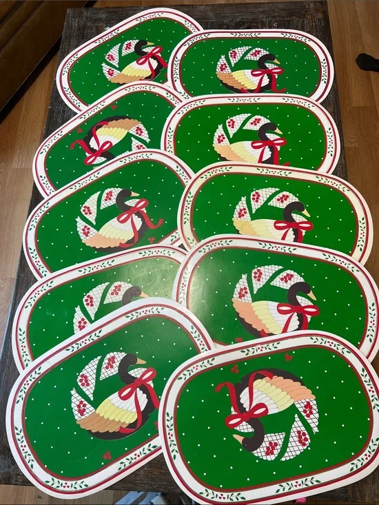 Vintage Vinyl Christmas Ducks Placemat. Set of 10