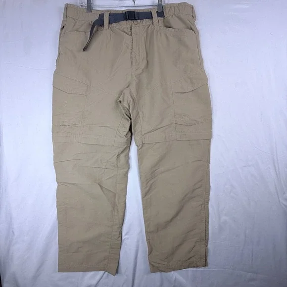 The North Face Mens Convertible Hiking Pants Khaki Tan Zip Off Cargo 40x30