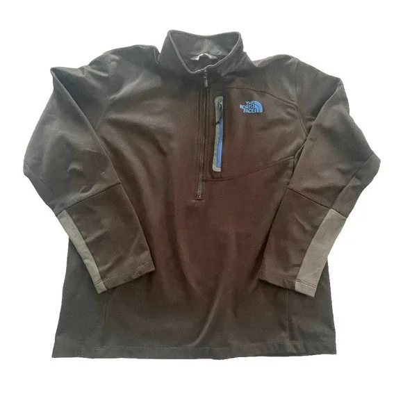 The North Face 1/4 Zip Pullover Jacket Mens XL Black Gray Blue Zip Outdoor