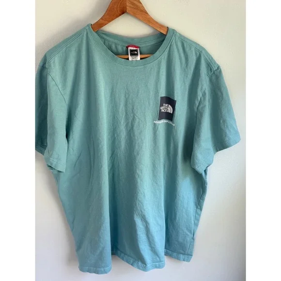 The North Face Mens XXL Never Stop Exploring Graphic T-Shirt Teal Blue Cotton