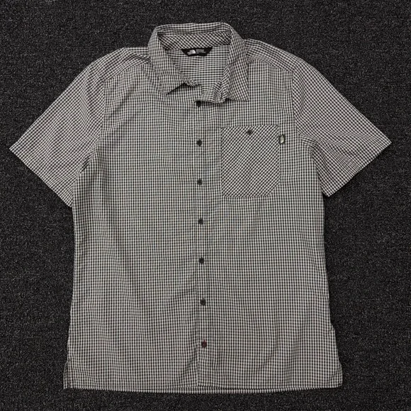 The North Face Mens Large Short Sleeve Button Down‎ Gingham Shirt Black White L