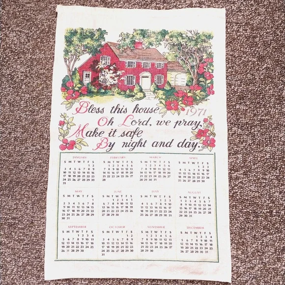 1971 Vintage Linen Tea Towel  - 'Bless This House'