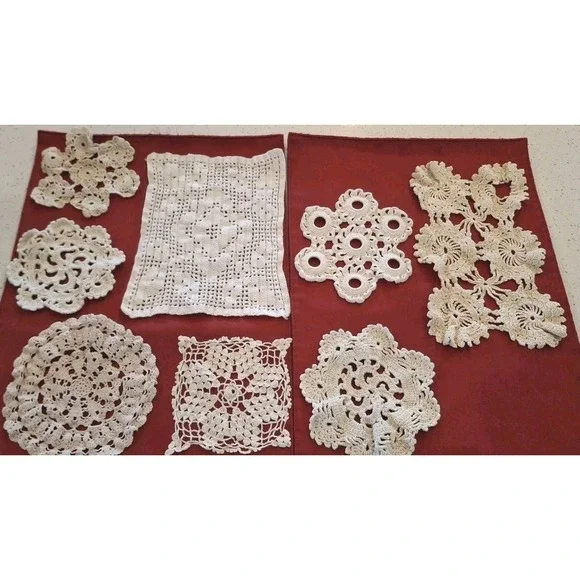 🌼 Vintage Lace Crochet Doilies Lot of 8 Mixed Styles – Six Round Two Rectangle