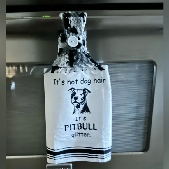 Hand Crafted Black and White Pitbull Themed Hanging Kitchen Hand Towel