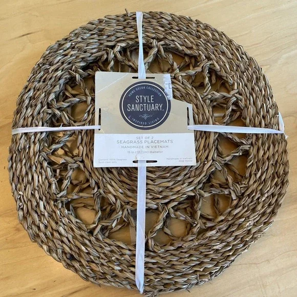 Style Sanctuary 15 Inch Woven 100% Seagrass (2)‎  Placemats Charger Kitchen