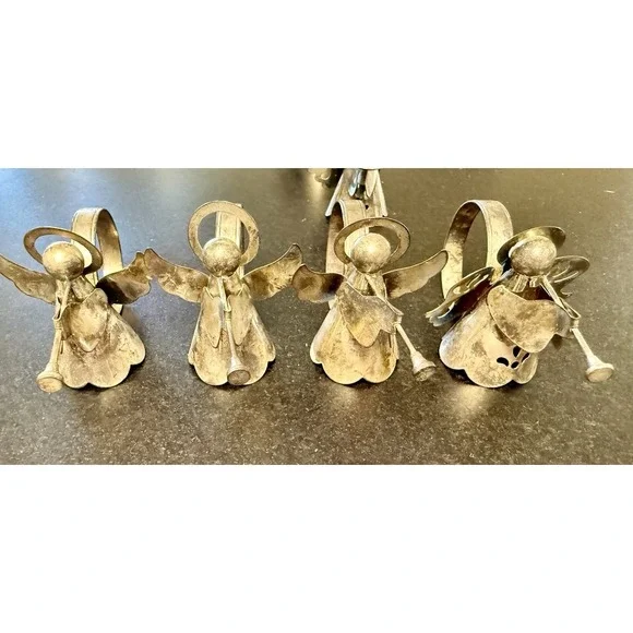 VTG 80s Brass Angel napkin holders set of 6 with musical instruments Angel Choir