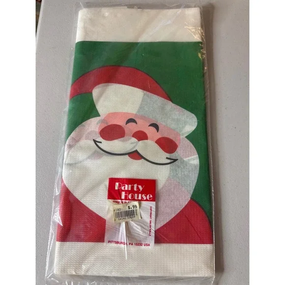 Vintage 1983 Party House Christmas Guest Towels Santa Claus Kalla Green Red NEW
