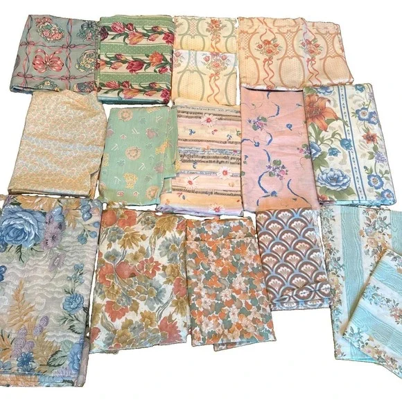 Vintage Fabric Lot French Country Cottagecore Floral Shabby Chic 80s 90s Pastels