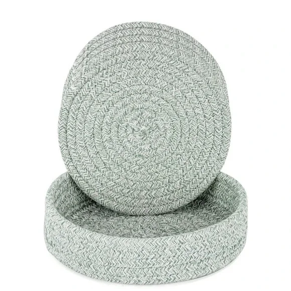 Set of 4 Woven Cotton Trivets & Holder – Green & White – New Farmhouse 7
