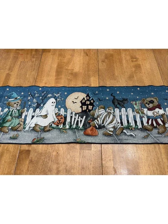 vintage tapestry halloween table runner Boyd Bear Style Costumes 13x70” USA Made