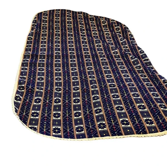 RUKOTVORINE blue white table cloth oval scalloped edge 36in x 98in