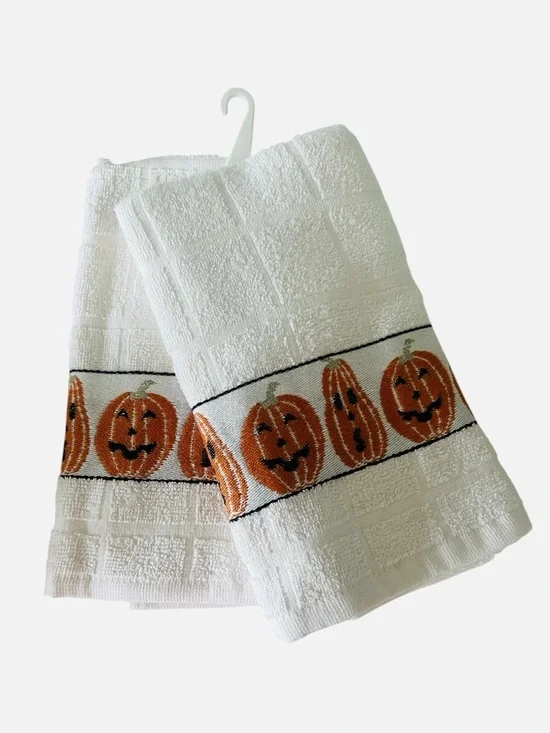 Jack-O-Lantern Turkish 100% Cotton Waffle Kitchen Towels - Set of 2