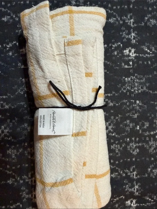 Hearth & Hand Cream and Mustard Yellow Grid Kitchen Towels