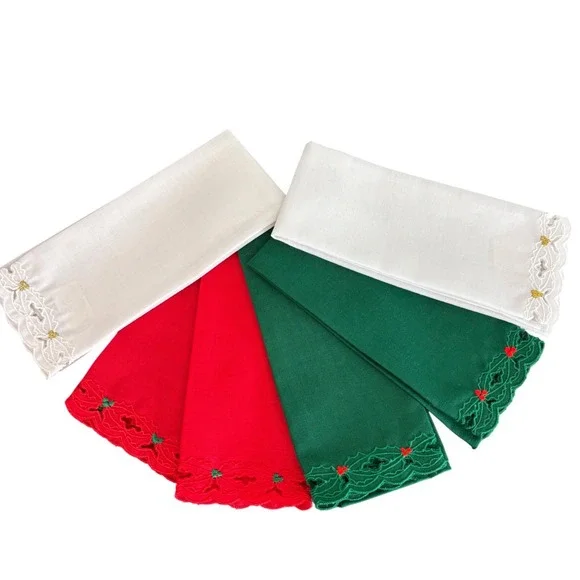 Vintage W-C Imports | Christmas Napkins | Guest Towels | Holly Berry | Set of 6