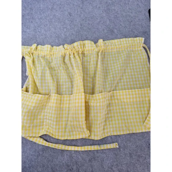 Vintage Yellow Gingham Half Apron Two Pocket Retro Kitchen Waitress Crafting