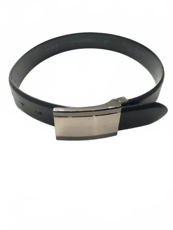 Paul Lawrence Boys Black Italian Leather Belt Silver‎ Plaque Buckle Size 4-6