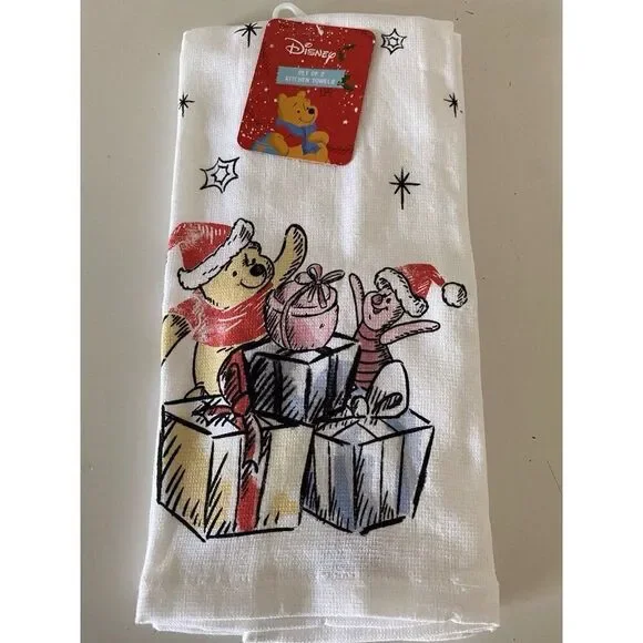 2 Pk Disney Winnie The Pooh‎ Piglet Christmas Kitchen Dish Towels 16 X 26” NEW