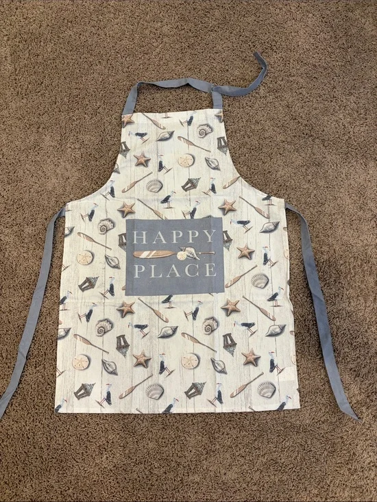 Happy Place Coastal Apron in Cream and Gray