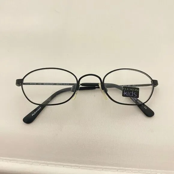 #5785 Flexon Marchon Kids All Black Circular Thin Metal Eyeglass Frames  41-19-1