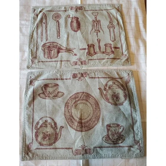 2 LE TELERIE TOSCANE MADE‎ IN ITALY COTTON Kitchen PRINT PLACEMATS Beige