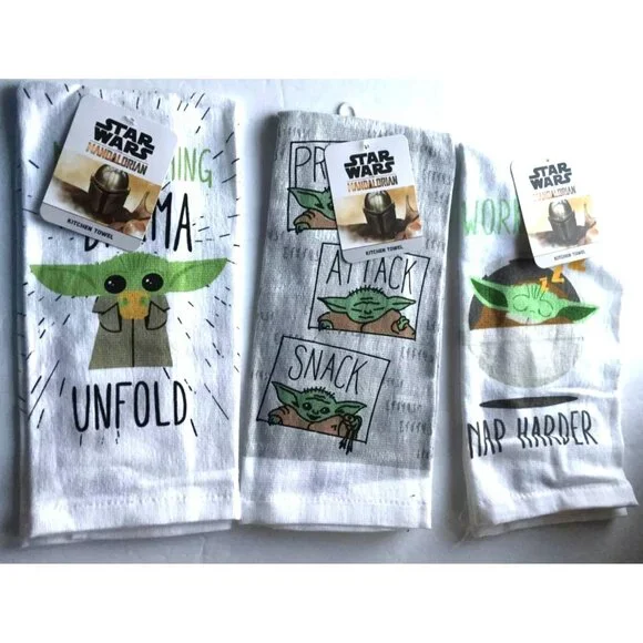Star Wars Mandalorian Grogu Baby Yoda Kitchen Towels Set Of 3 15x25 Inches Cotto