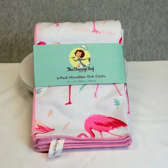 The Sloppy Chef 6-Pack Microfiber Dish Cloths Pink Flamingo 12x12 Arkwright Home