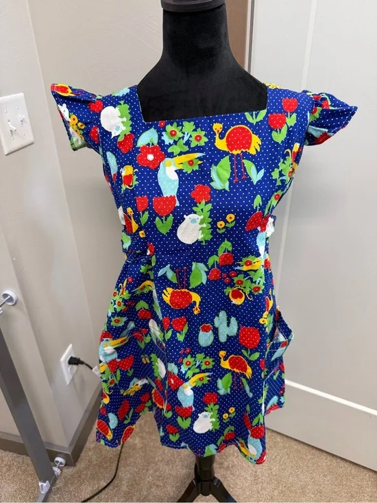 Vintage Now Designs Party Kitchen Apron Floral Bird Ruffle Sleeve Full Cooking