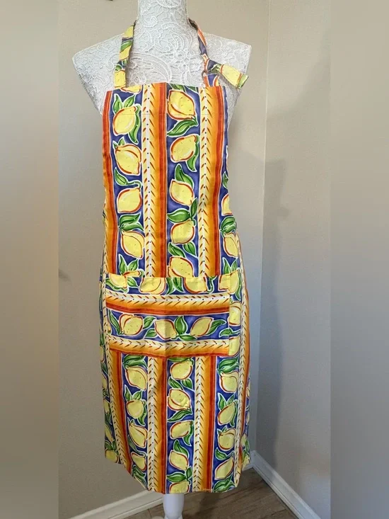NWOT Lemon Print Kitchen Apron Mediterranean Italian Tuscan Adjustable