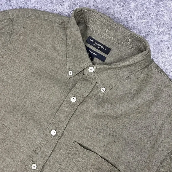 Banana Republic Mens 100% Linen Shirt Castelleto Button Up Short Sleeve Large