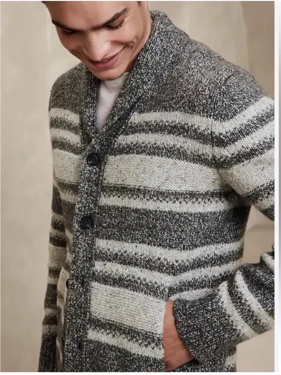 BR Tweed Pattern Shawl Wool Silk Blend Chunky Grandpa Prepping Cardigan Size XL