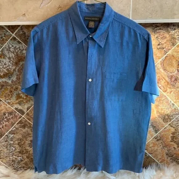 Men’s Banana Republic Men’s Blue Linen Shirt Size Large