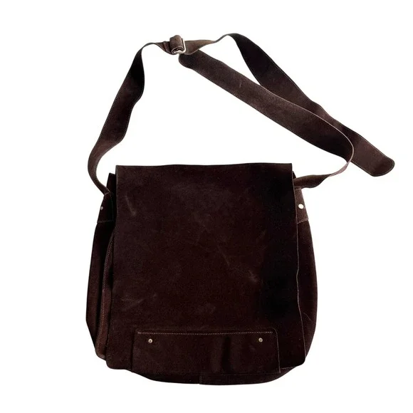 Banana Republic VTG Y2K Genuine Suede Messenger School Chocolate‎ Shoulder Bag