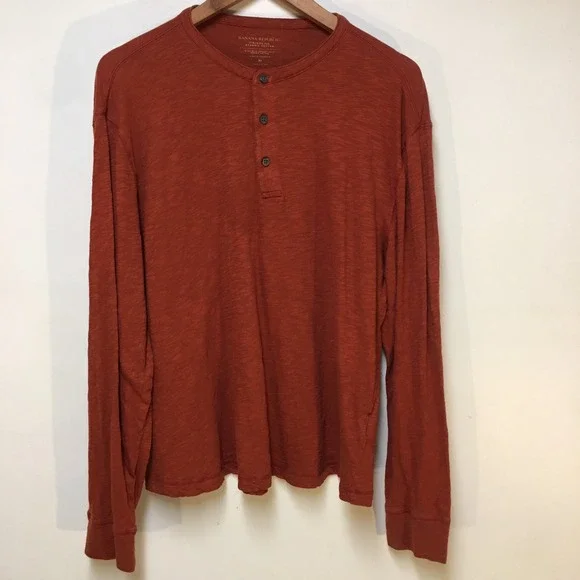 Banana Republic Henley Shirt Mens XL Burnt Orange Organic Cotton Long Sleeve