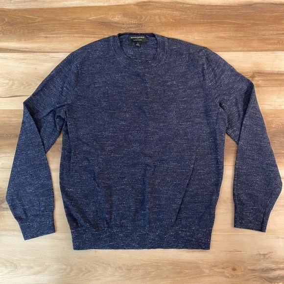 Banana Republic Sweater‎ Mens Medium Everyday Sweater Navy Heathered Crew Neck