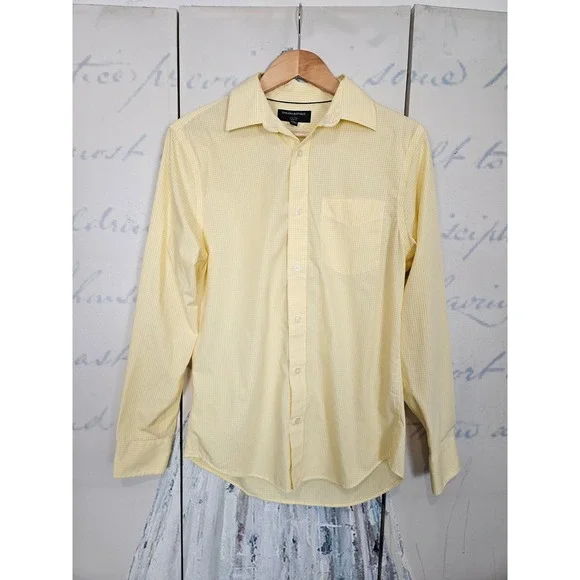 Banana Republic Button Down Shirt S Yellow Gingham Slim Fit Non Iron Cotton